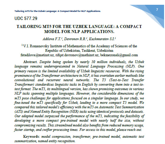 Tailoring mt5 for the Uzbek Language: a Compact Model for NLP Applications
