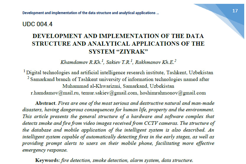 Development and Implementation of the Data Structure and Analytical Applications of the System “Ziyrak”