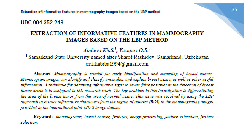 Extraction of Informative Features in Mammography Images Based on the LBP Method